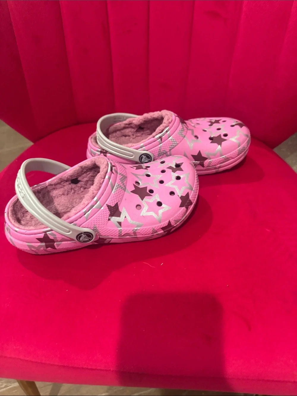 CROCS Kids Pink Star-Print Fleece Lined Clogs